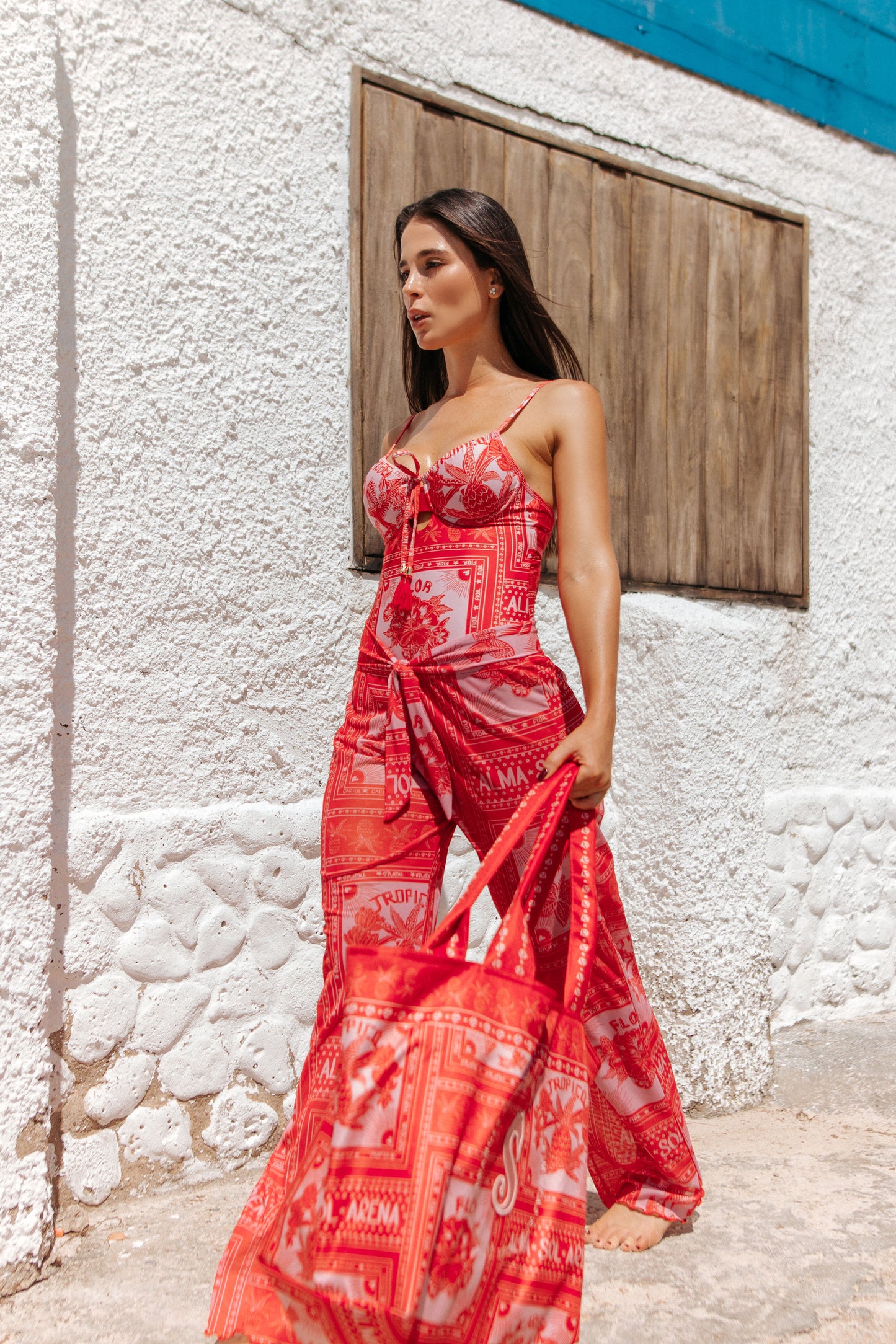 PANTALÓN MALLA ECOLÓGICA ROJO ESTAMPADO