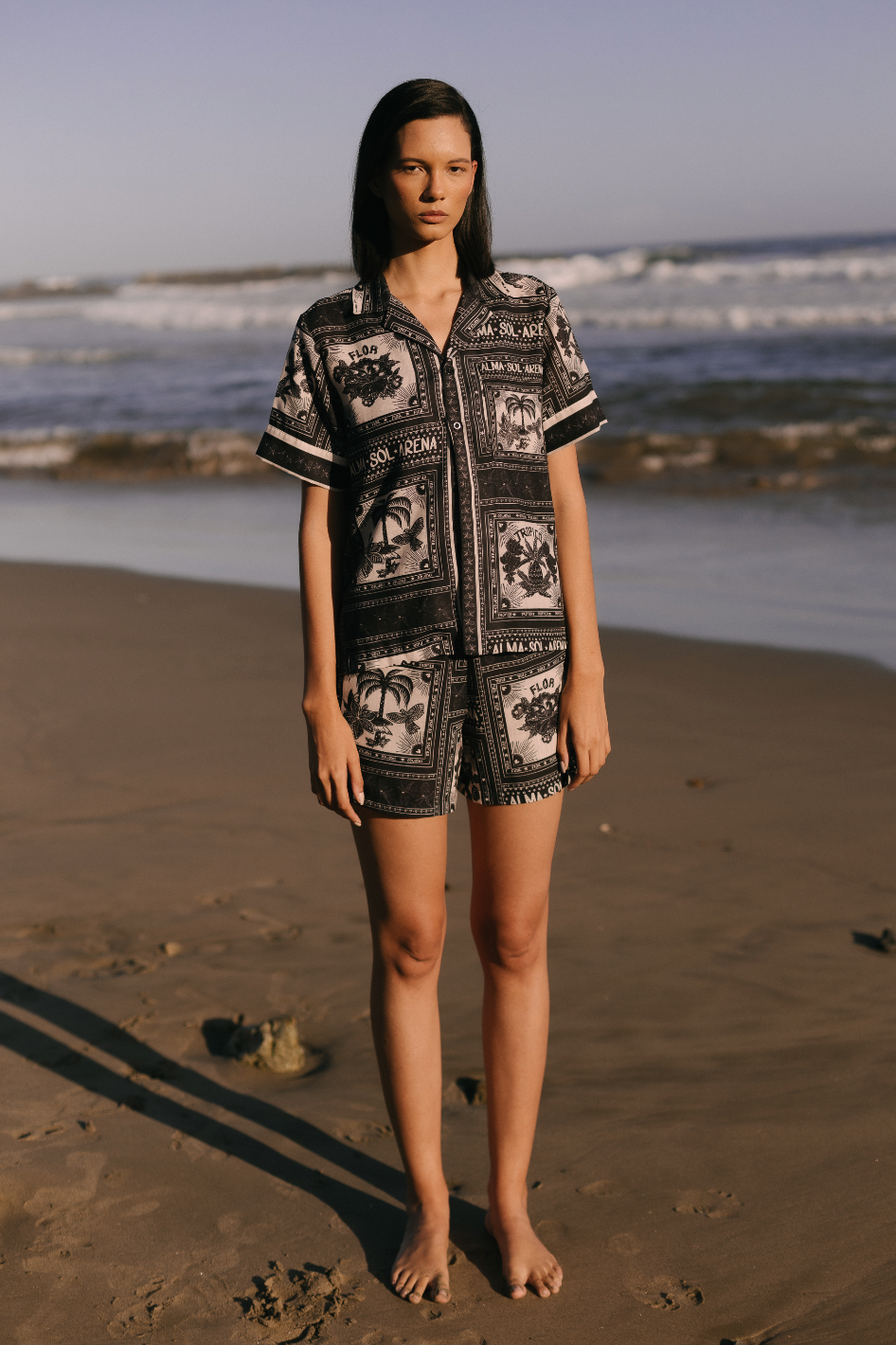 SET DE LINO ESTAMPADO NEGRO