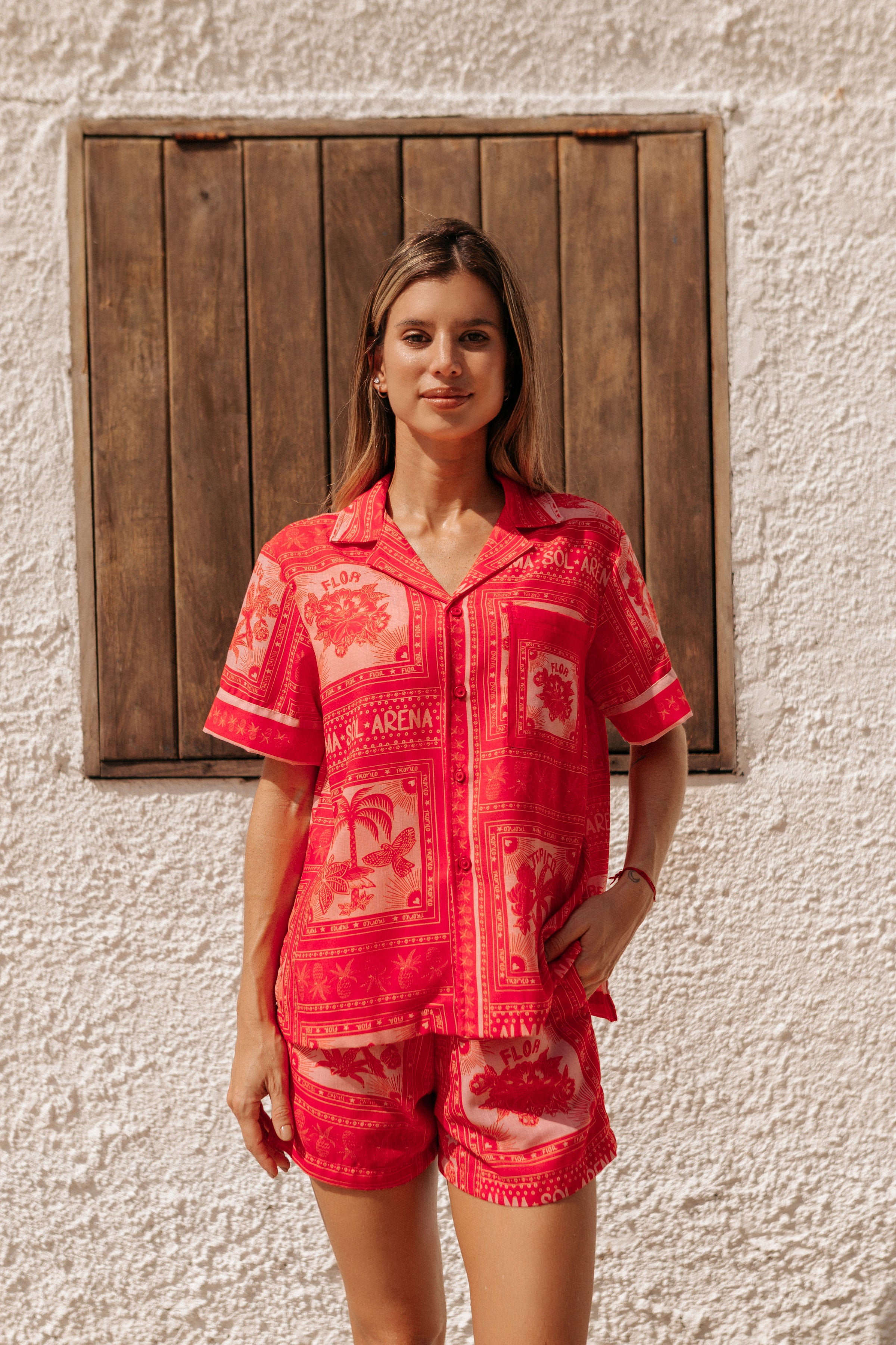 SET DE LINO ROJO ESTAMPADO