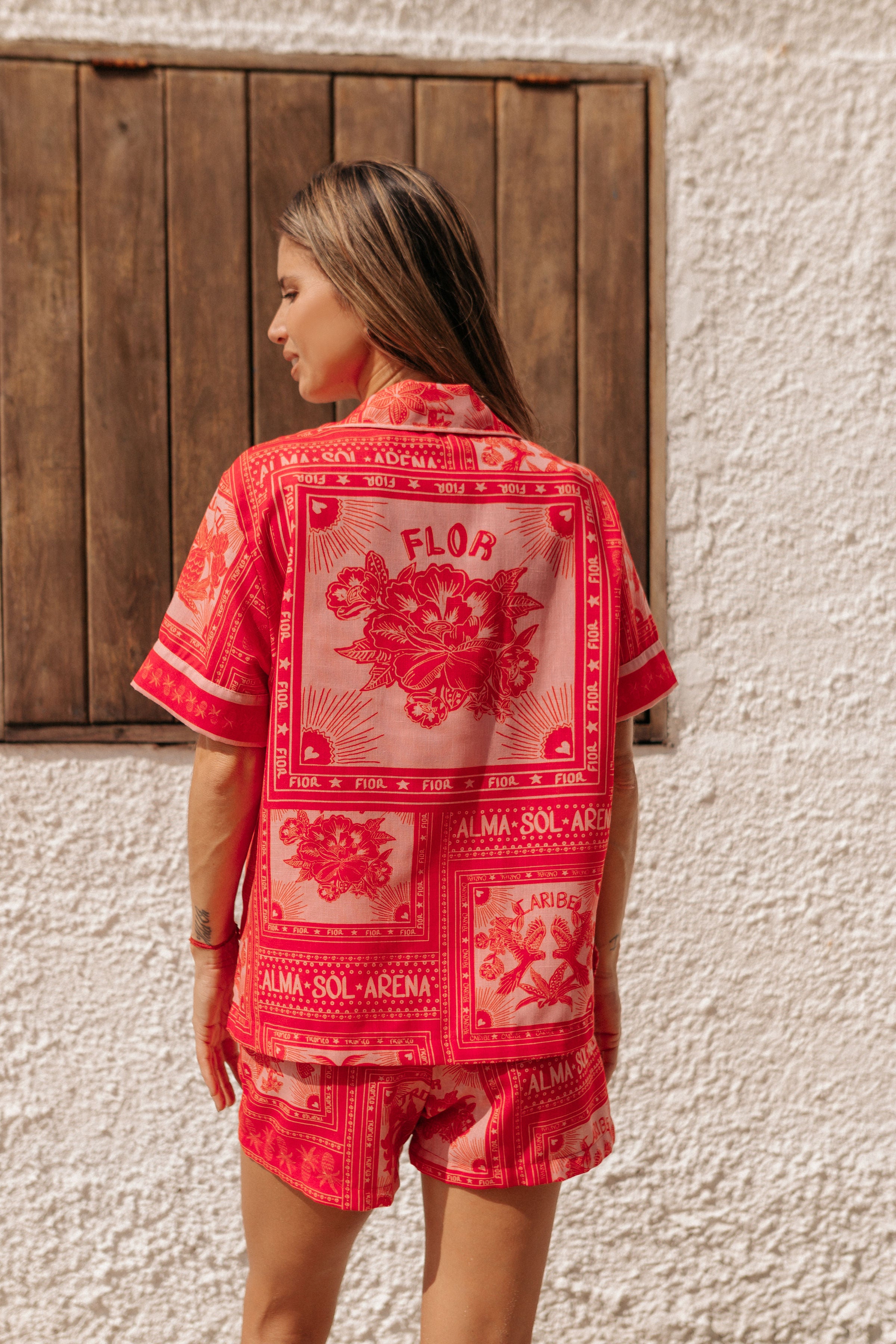 SET DE LINO ROJO ESTAMPADO