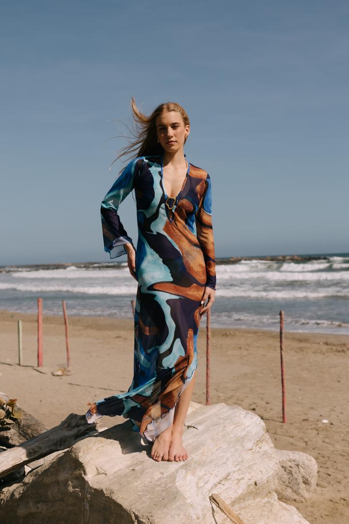 VESTIDO LARGO ESTAMPADO ÍNDIGO