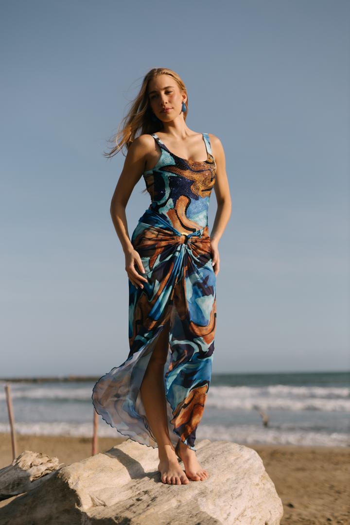 FALDA ESTAMPADO ÍNDIGO DETALLE ARGOLLA MESH