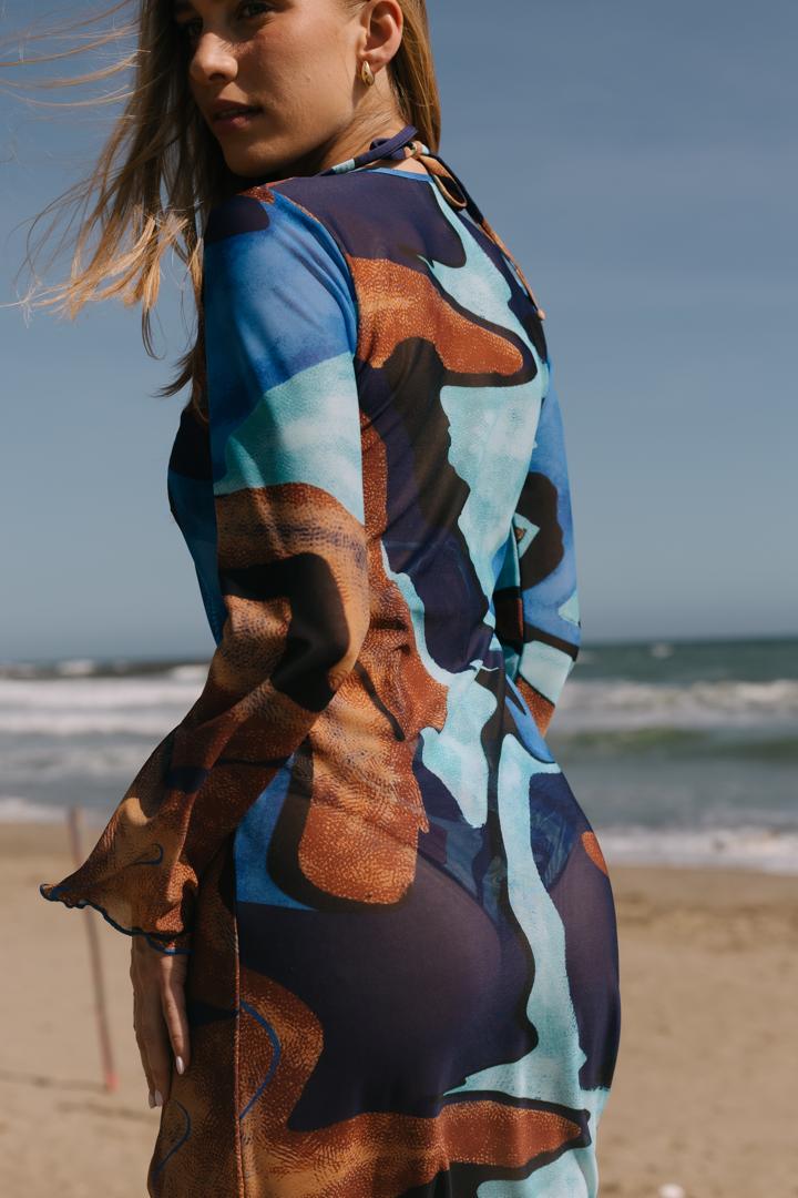 VESTIDO LARGO ESTAMPADO ÍNDIGO